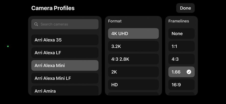 Camera Profiles in CineStager